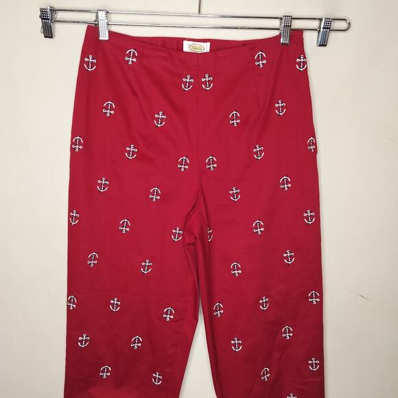 Vintage Talbots Pants Nautical Anchor Embroidered Cropped High Waist - Picture 2 of 9